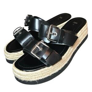 Zara Women’s Double Buckle Espadrille Platform Sandals Black Size 9 (40)